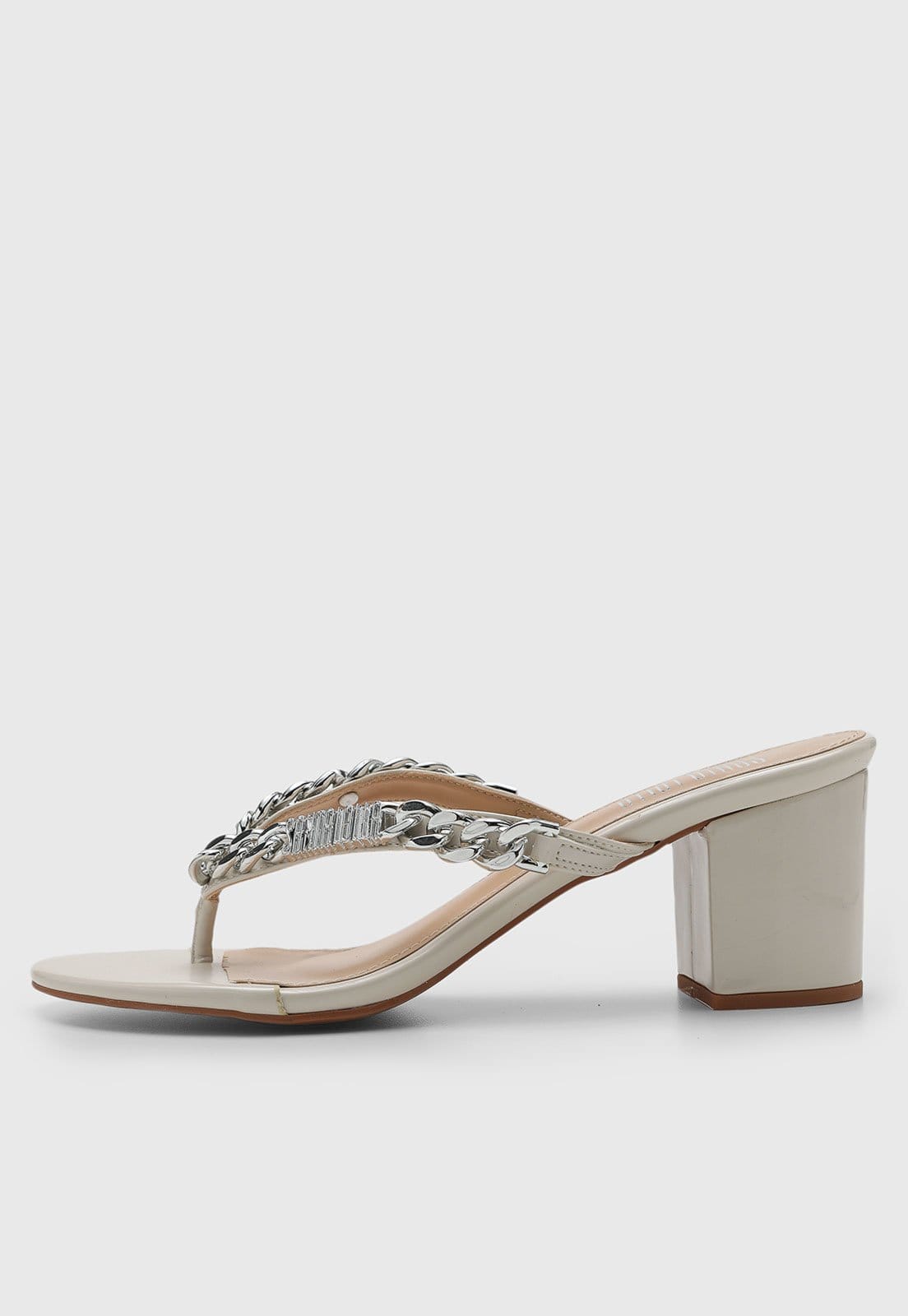 Sandália Feminina Santa Lolla Corrente Bico Quadrado Off-White