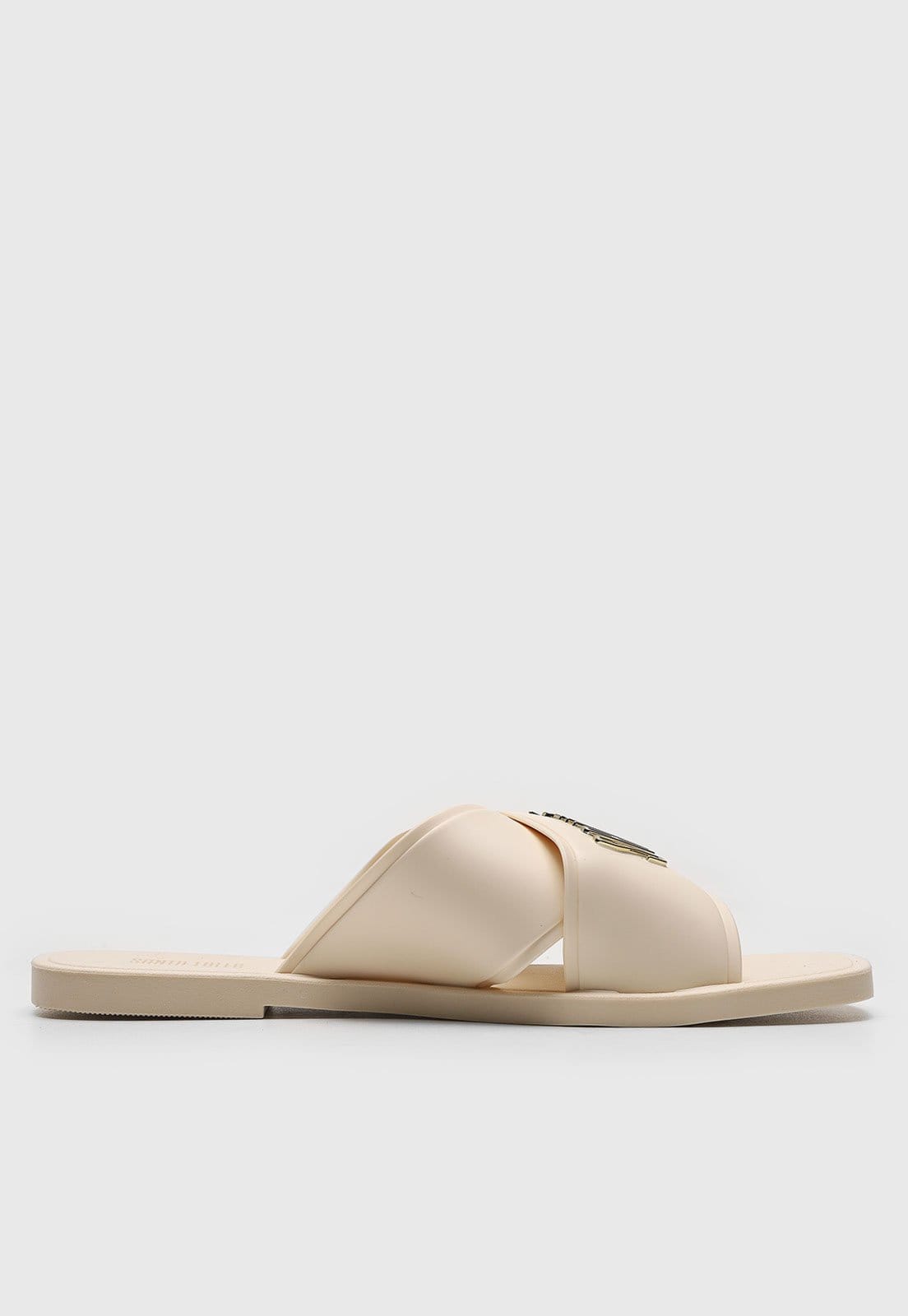 Vista 2 Rasteirinha Slide Santa Lolla Logo Metalizado Off-White Santa Lolla off-white white