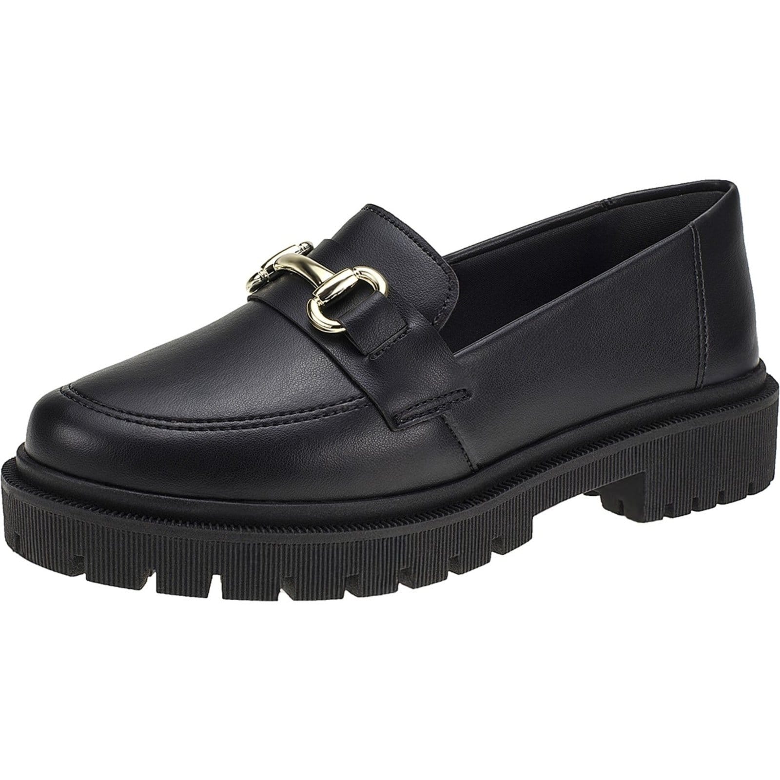 Vista principal Mocassim Feminino Tratorado Bico Redondo com Enfeite Corrente ABS LÓRIS SHOES preto