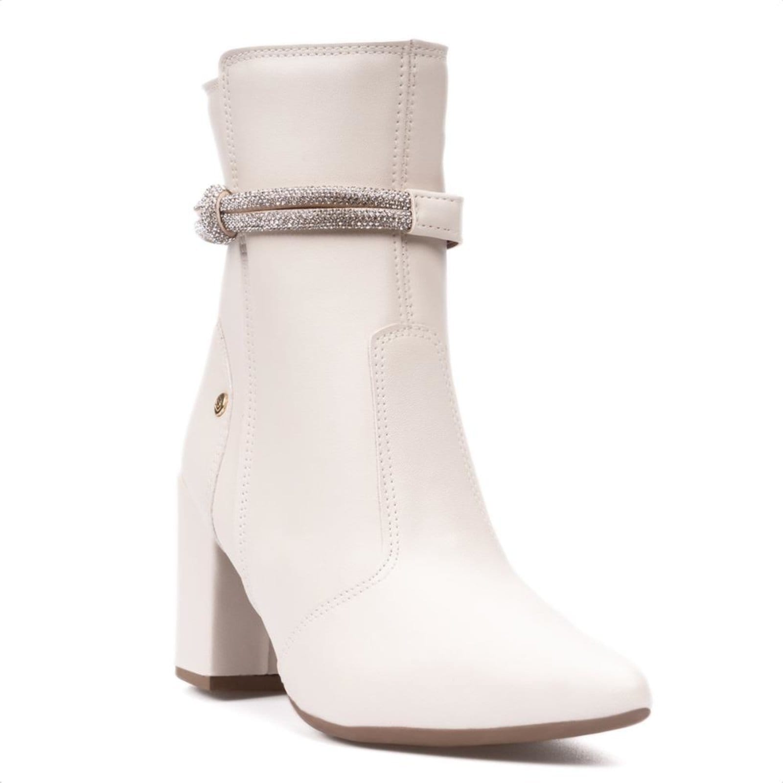Bota Feminina Cano Médio De Strass Bico Fino Salto Grosso