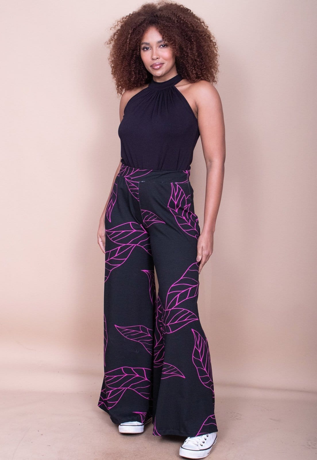 Vista principal Calça Cabanafree Pantalona Granja Malha Estampa Antúrios Cabanafree estampado/lilás/multicolorido