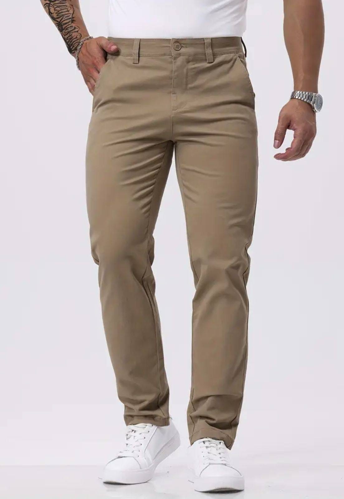 Vista 2 Kit 2 Calças Sarja Masculina Kovali Premium Com Elastano Confortável Caqui KOVALI FASHION STORE cáqui caqui