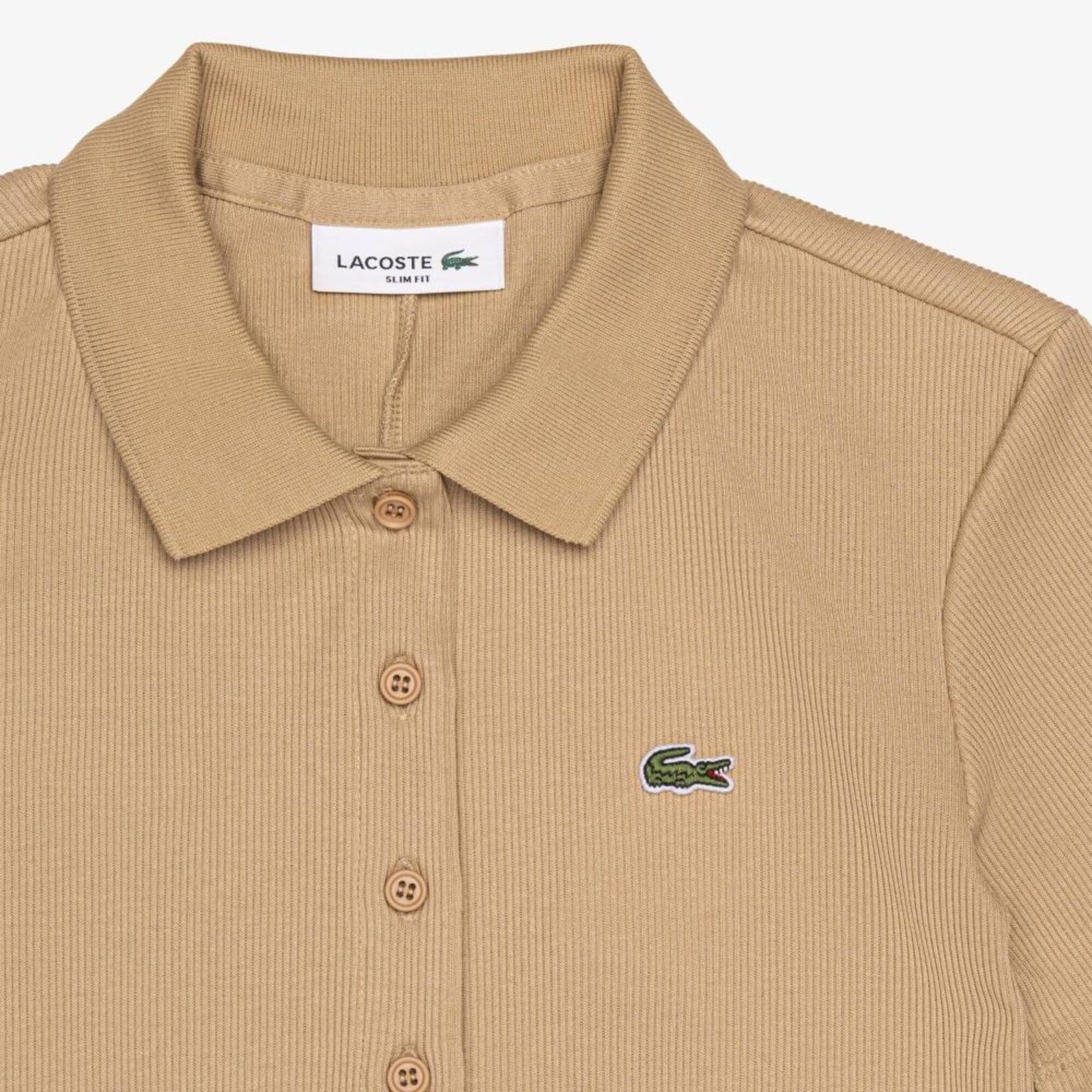 Vista 2 Vestido Polo Longo de Algodão Canelado Lacoste bege