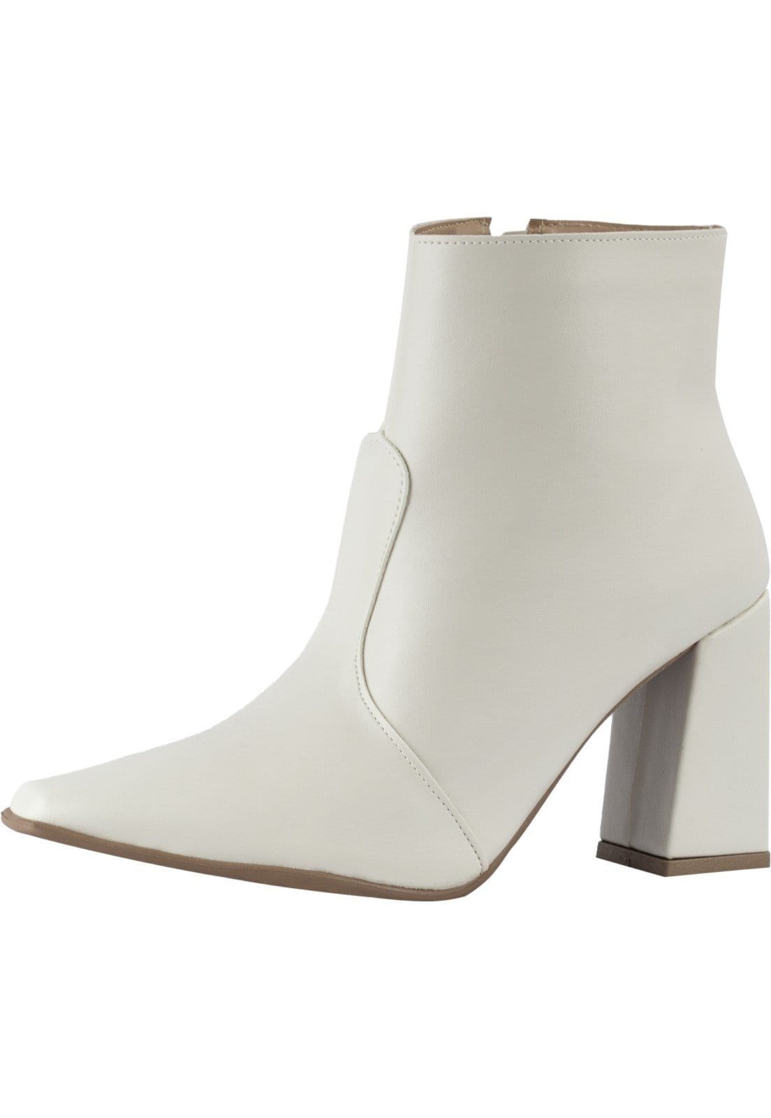 Vista principal Bota Feminina Bico Fino Lumiss Salto Alto Grosso Cano Curto Confortável Off White LUMISS off-white white