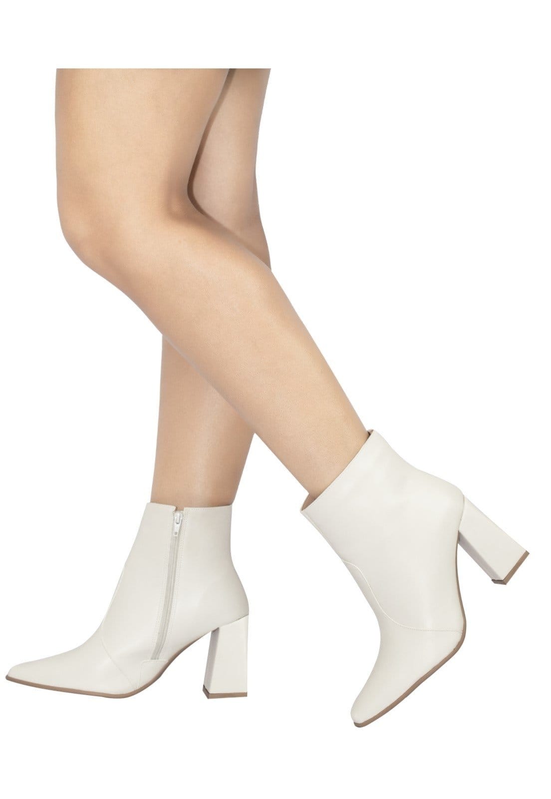 Vista 2 Bota Feminina Bico Fino Lumiss Salto Alto Grosso Cano Curto Confortável Off White LUMISS off-white white