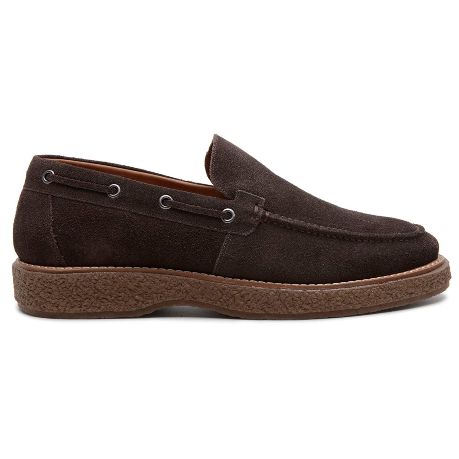 Vista 2 Sapato Casual Masculino Anna Andrade Slip On Dockside Em Couro Sofisticado Camurça Conforto Anna Andrade café