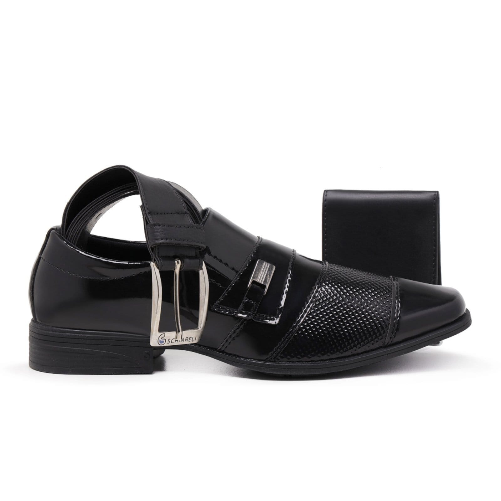 Kit Sapato Masculino Social Verniz + Cinto + Carteira Sem Cadarço Casamento Festa Trabalho 834 Verniz