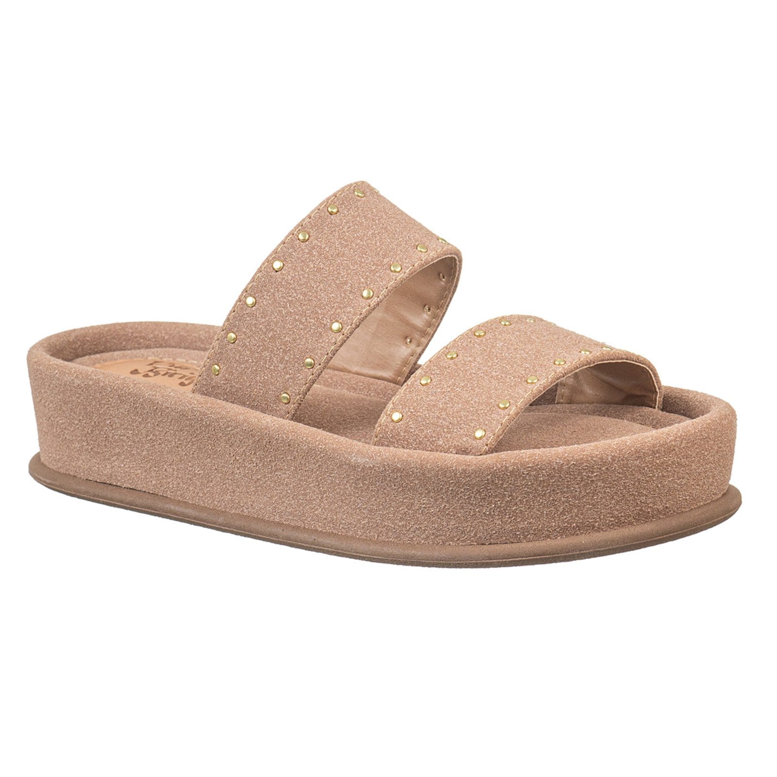 Sandália Feminina FlatForm Duas Tiras Com Tachas Via Birigui