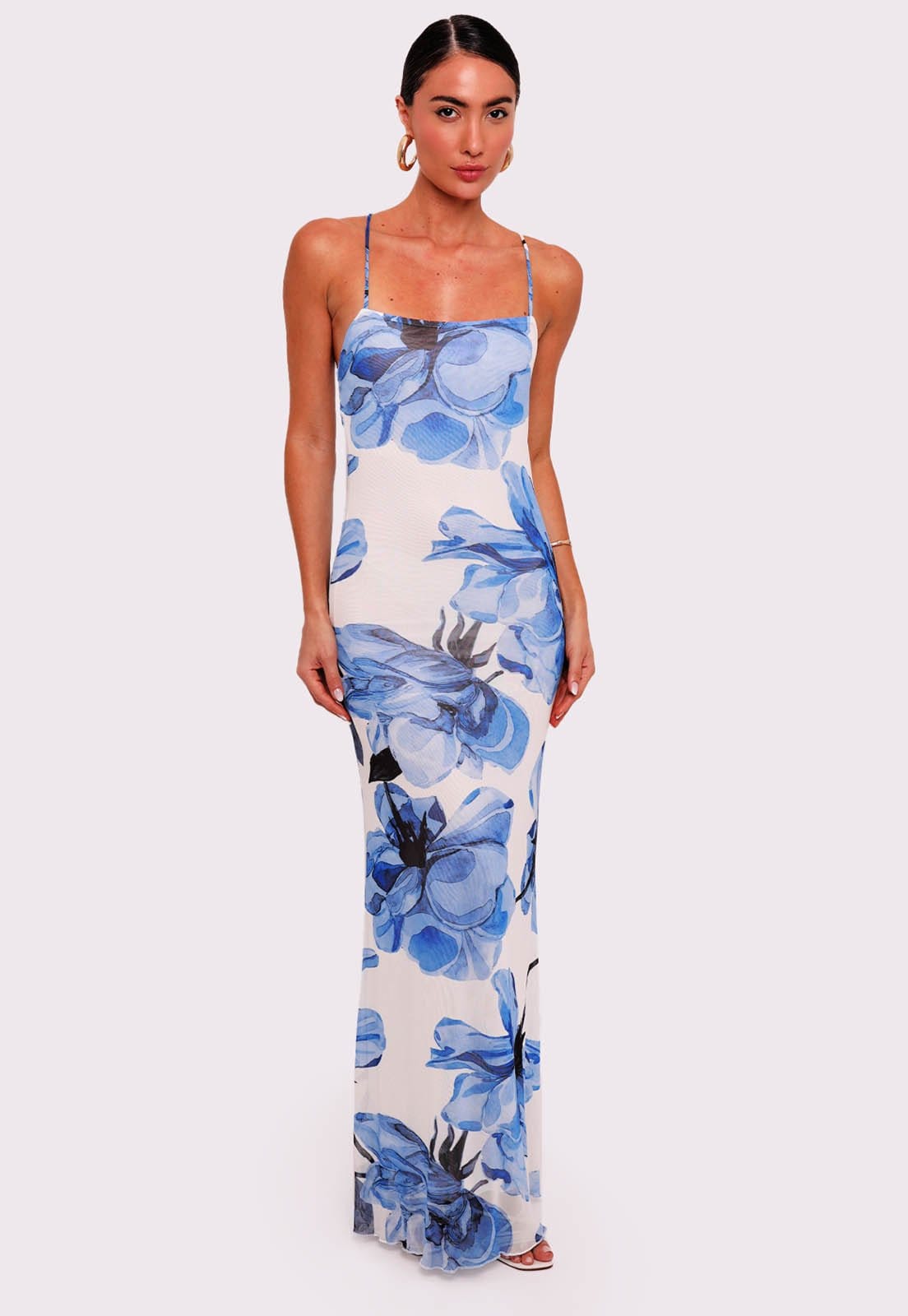 Vista principal vestido longo blue moon off white Mundo Lolita mundololita floral blue