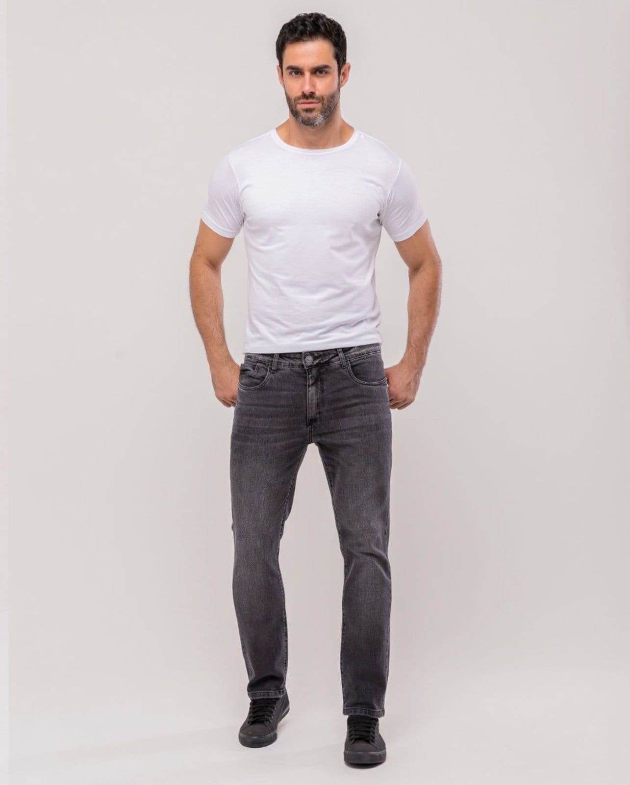 Vista principal Calça Jeans Masculina Slim Fit Detalhe Bolso 24488 Vintage Consciência cinza