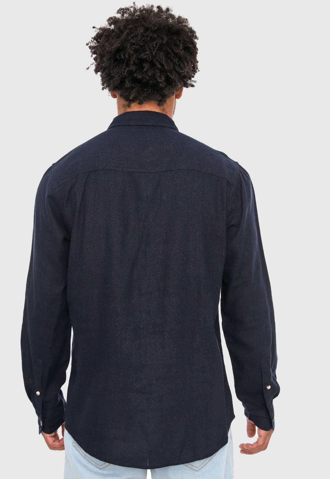 Vista 2 Camisa Linho Hering Reta Lisa Azul-Marinho Hering azul marinho