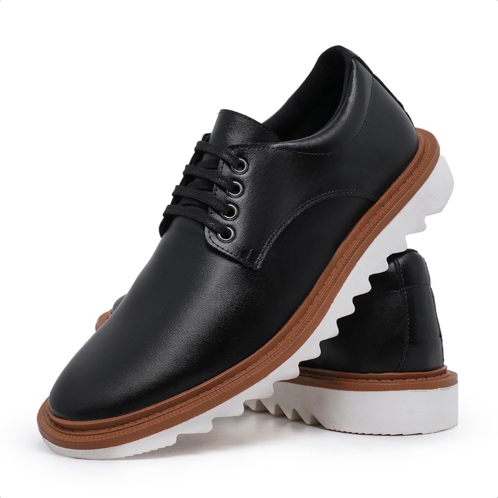 Vista 2 Kit 2 Sapato Social Derby Masculino Casual Solado Tratorado com Cadarço e Yes Basic marrom/preto