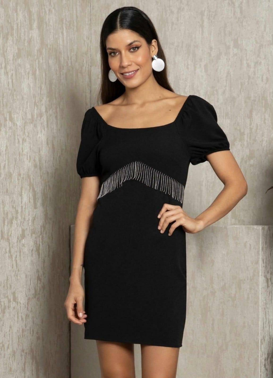 Vestido Curto Franjas De Metal