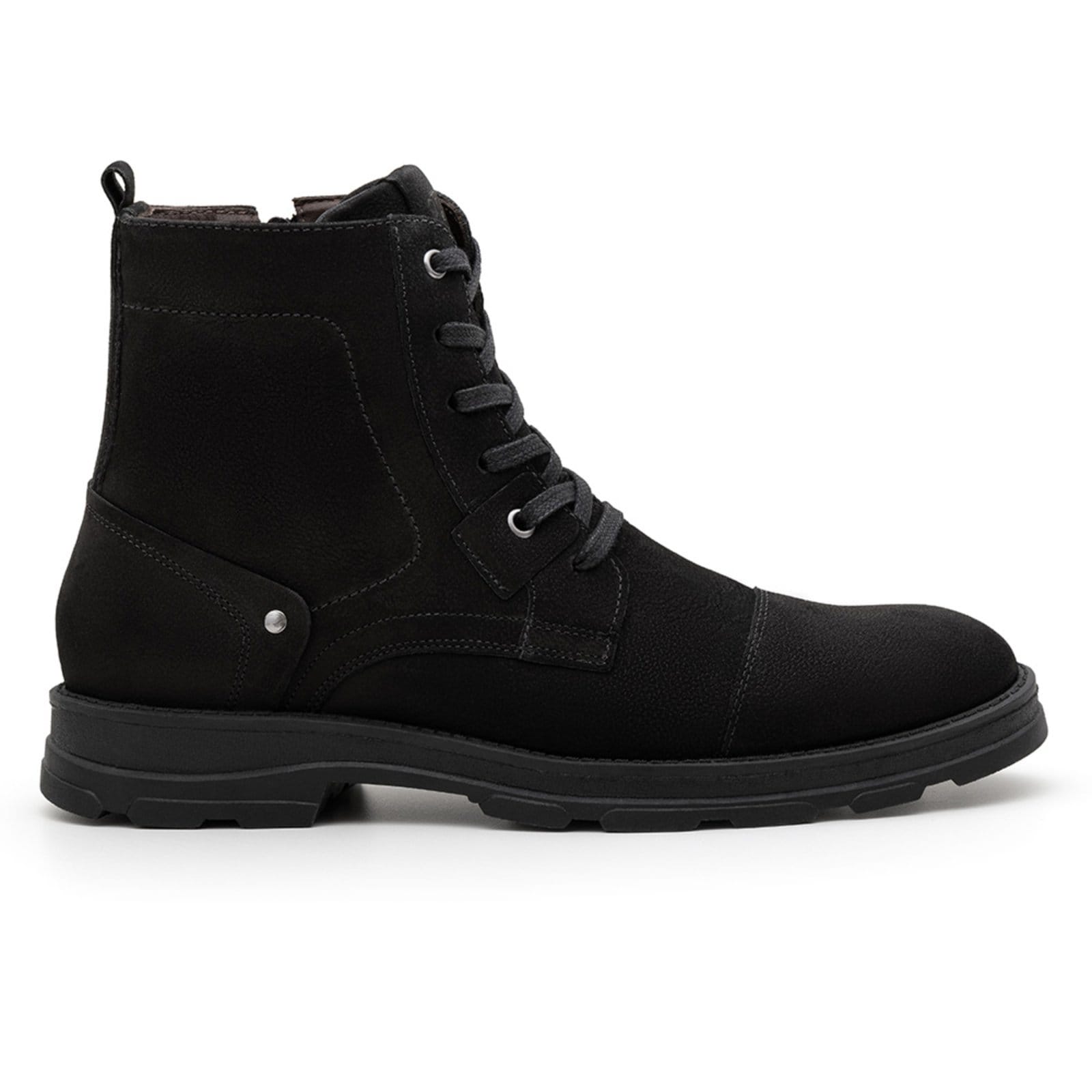 Vista 2 Bota Masculina Casual em Couro com Zíper Lateral e Solado Tratorado Sapatofran preto