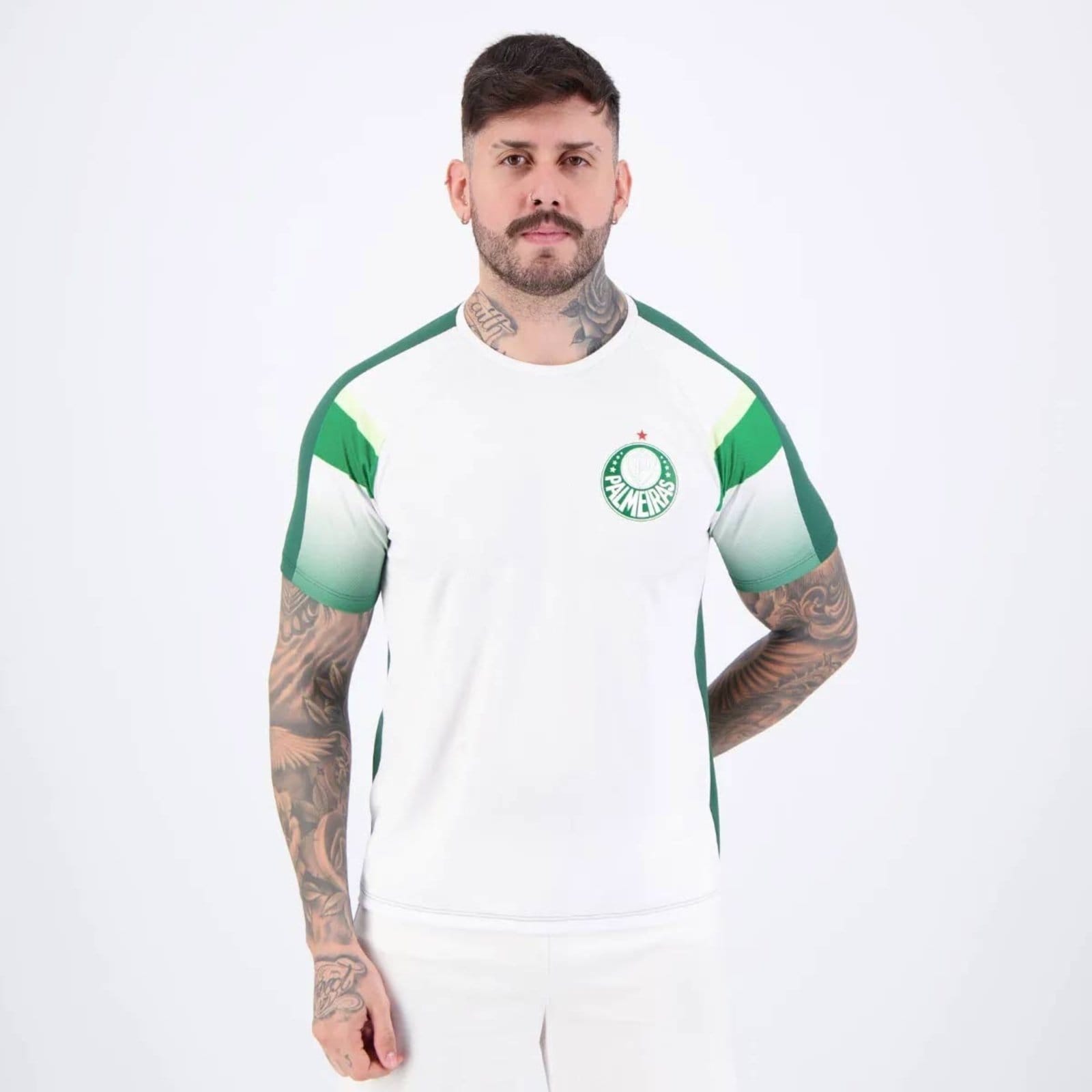 Vista 2 Camisa Palmeiras Alviverde Branca e Verde 15 Gustavo Gómez Betel branco verde