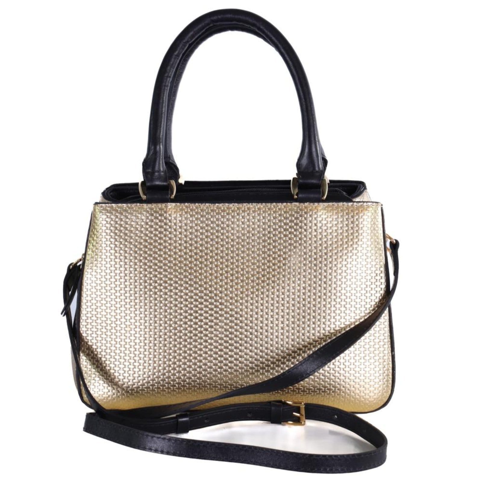 Bolsa Feminina Tote Zariff com Trama Metalizada 5468 Preto/Ouro