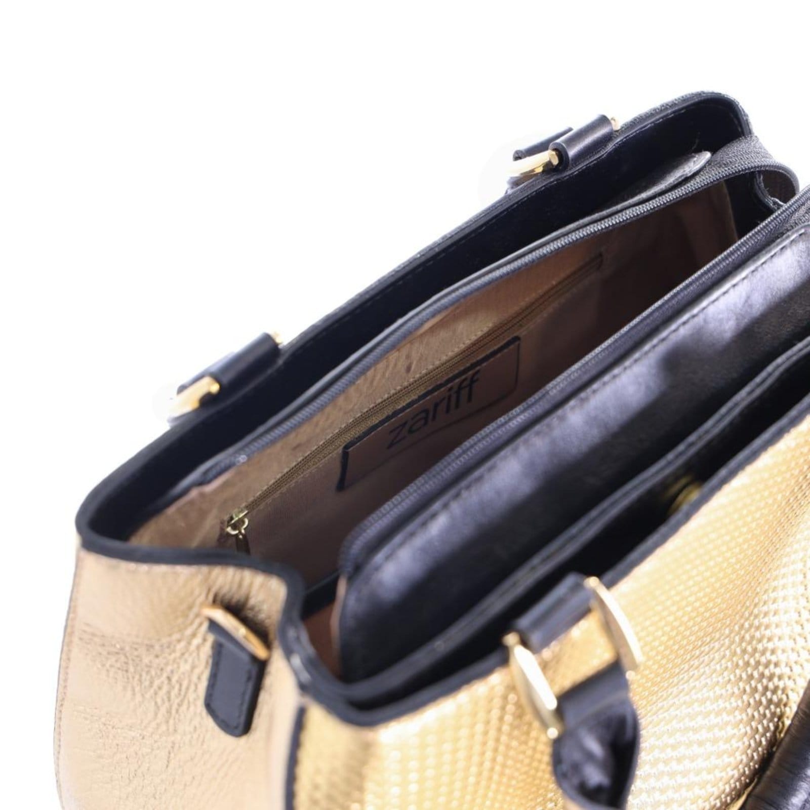Vista 2 Bolsa Feminina Tote Zariff com Trama Metalizada 5468 Preto/Ouro Zariff incolor