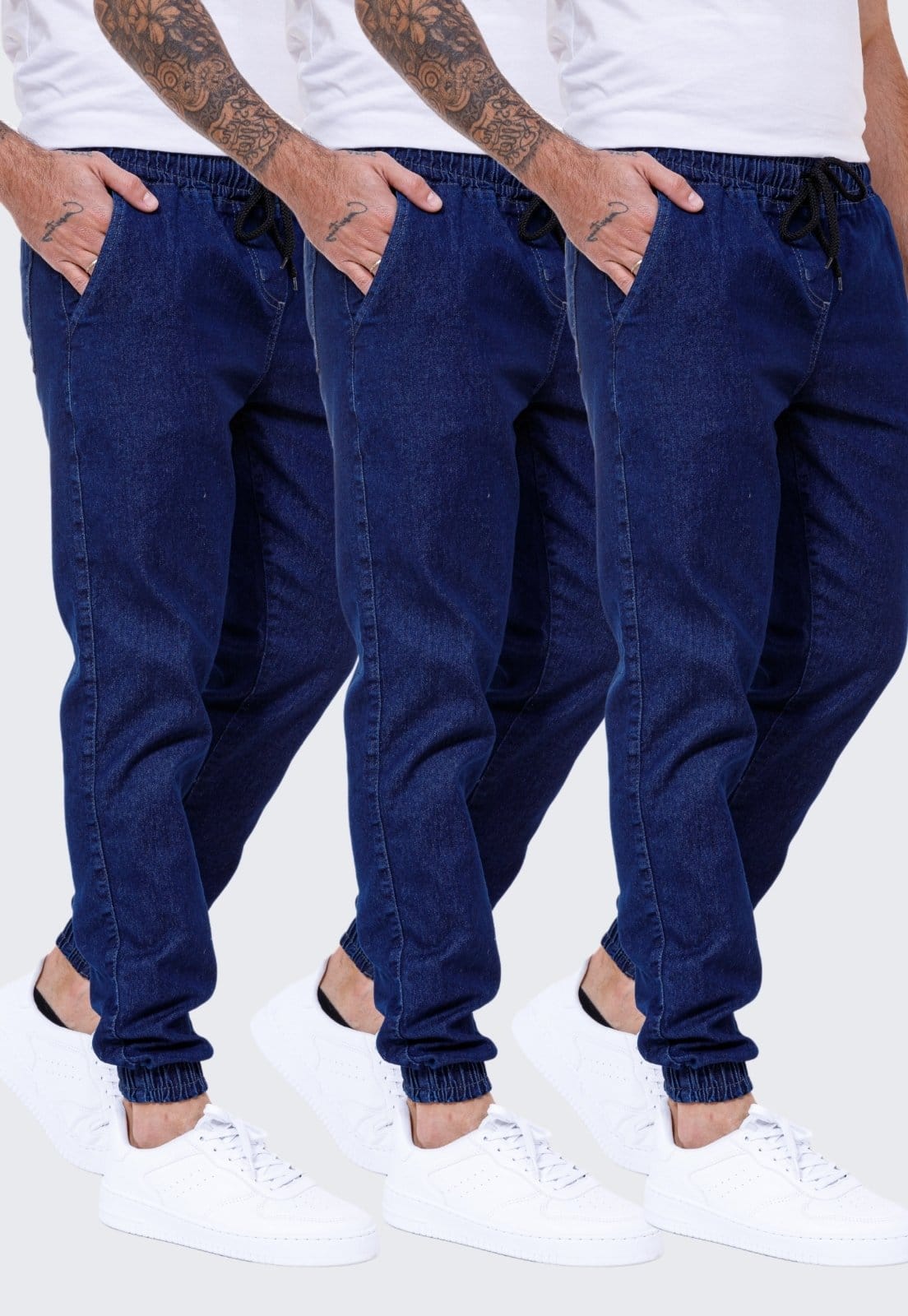 Kit 3 Calça Jogger Sarja Masculina Daze Modas Jeans Escuro