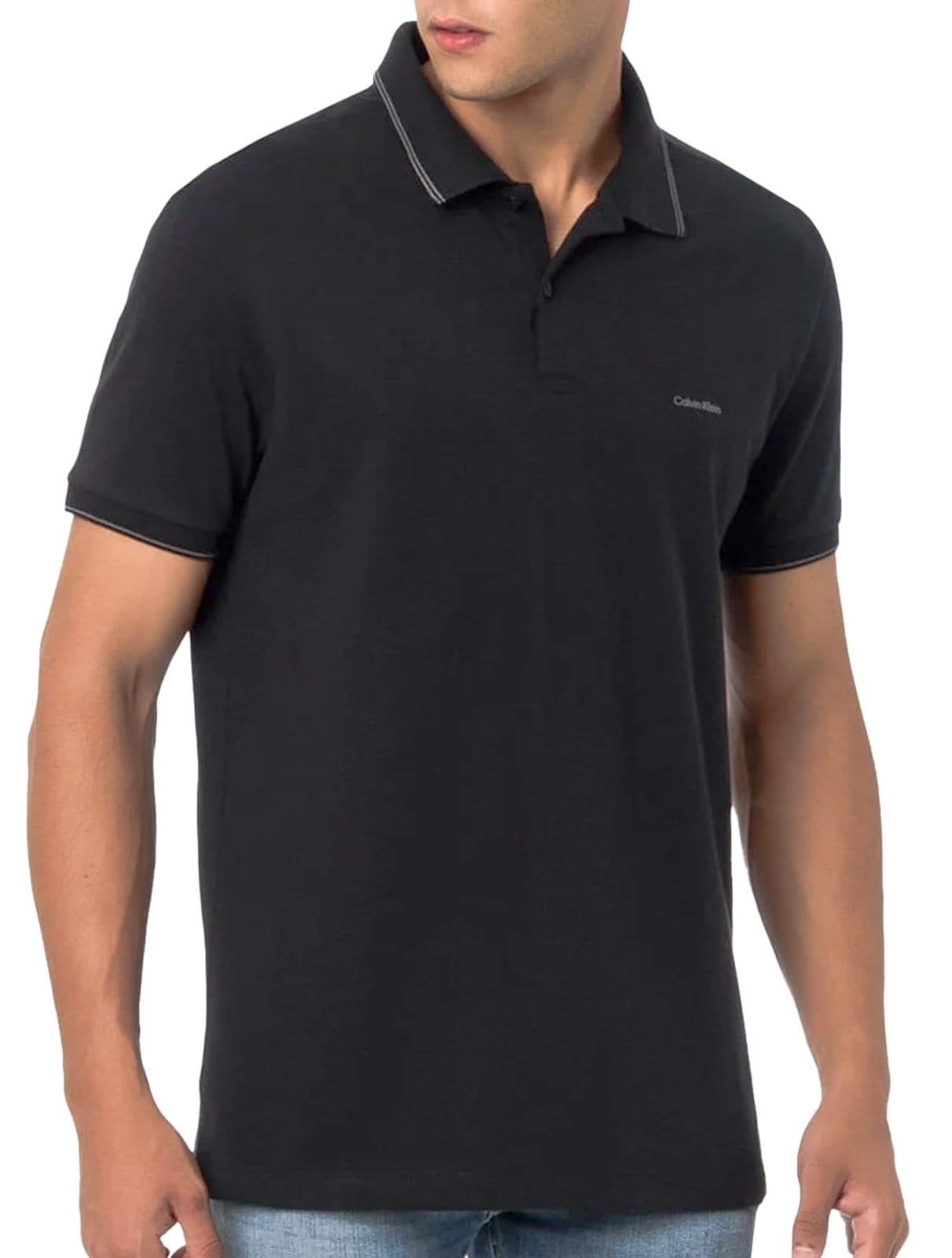 Polo Calvin Klein Masculina Piquet Regular Básica Friso Preta