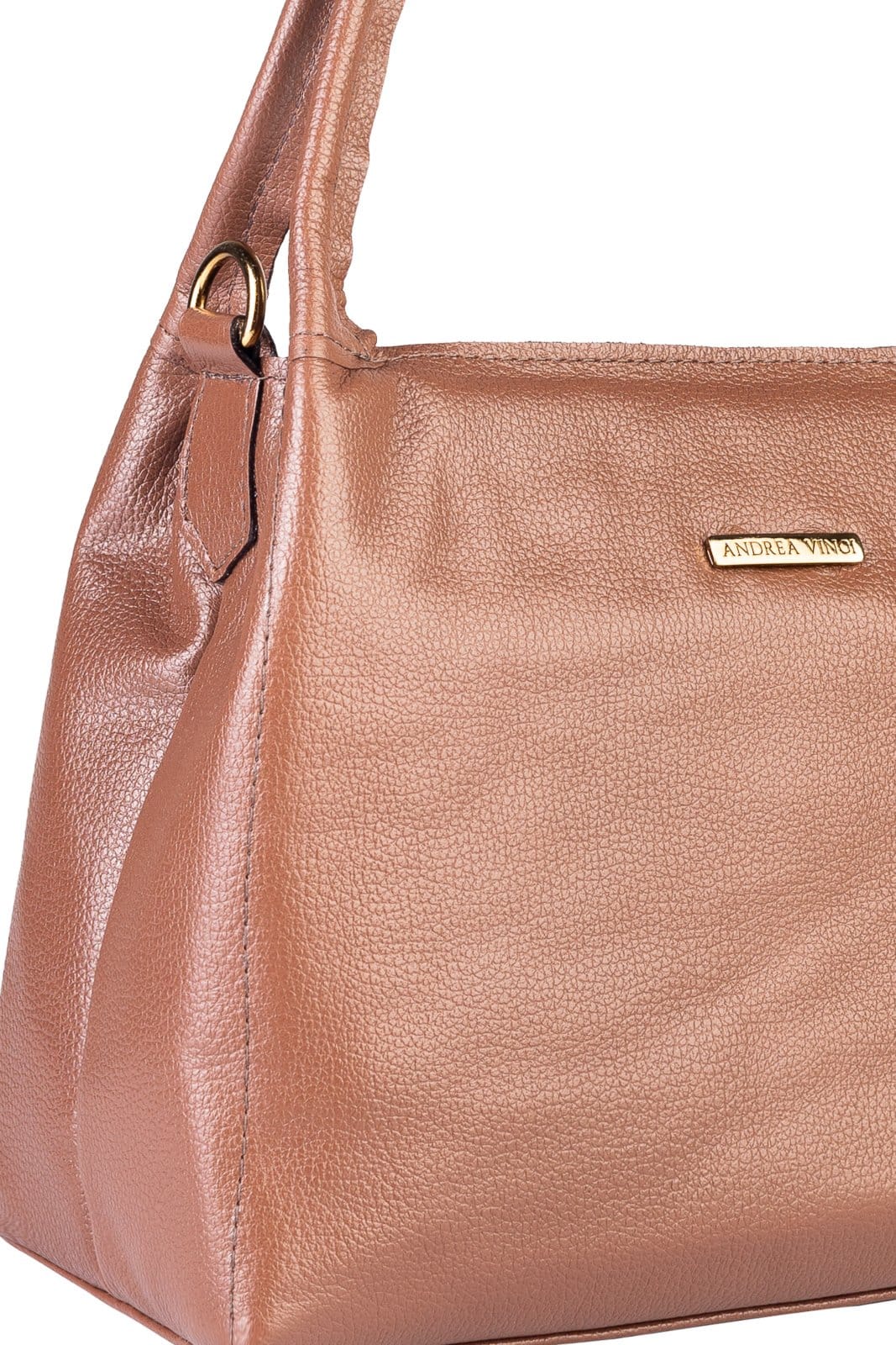 Vista 2 Bolsa básica de ombro em couro liso Maria - Whisky Andrea Vinci café