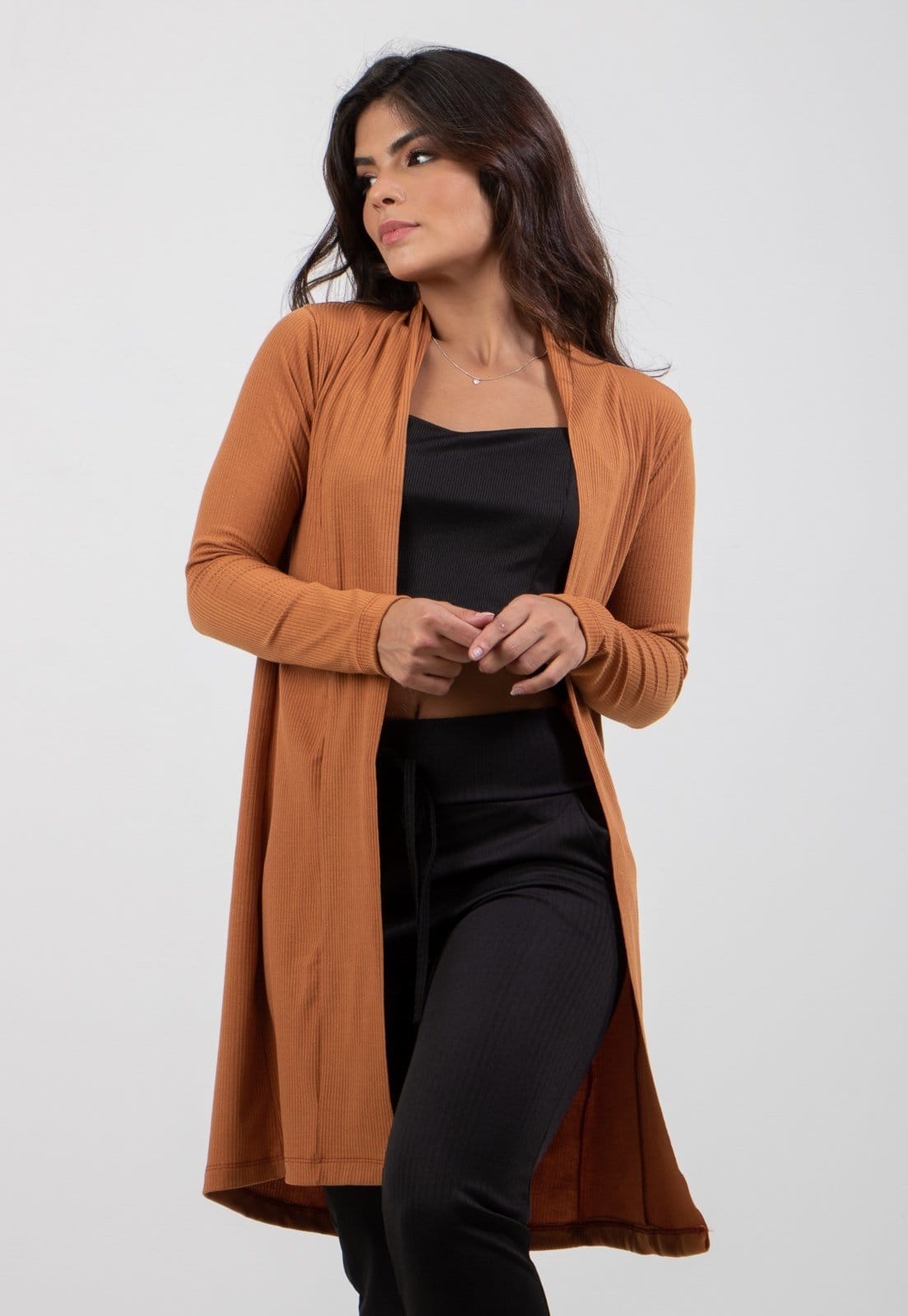 Cardigan Kimono Diluxo Canelado Terracota