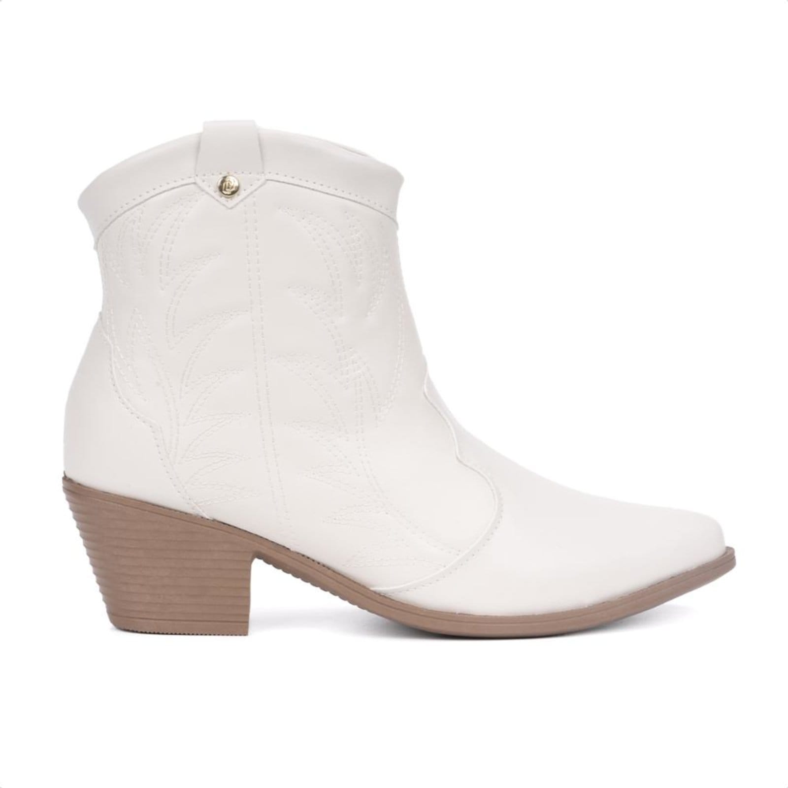 Vista 2 Bota Feminina Texana Bordada Western Country Cano Curto Luxo Domidona off-white