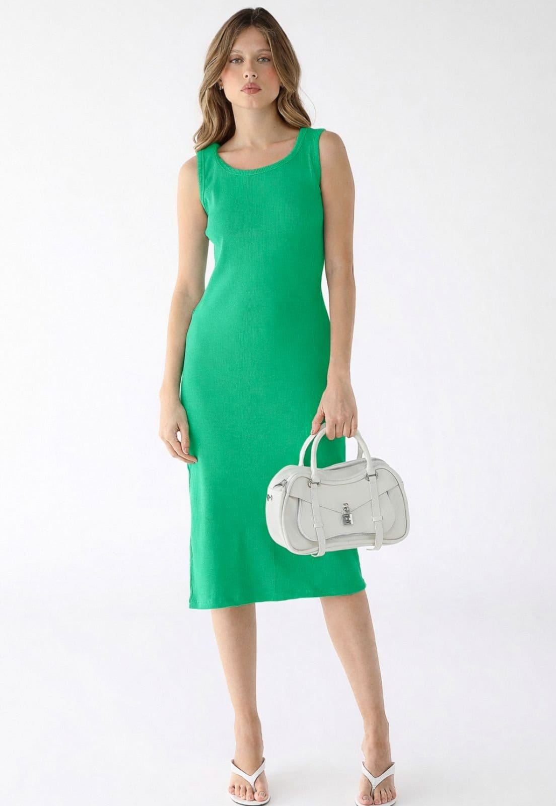 Vestido Midi Levosch De Alça E Fenda Ribana Menta