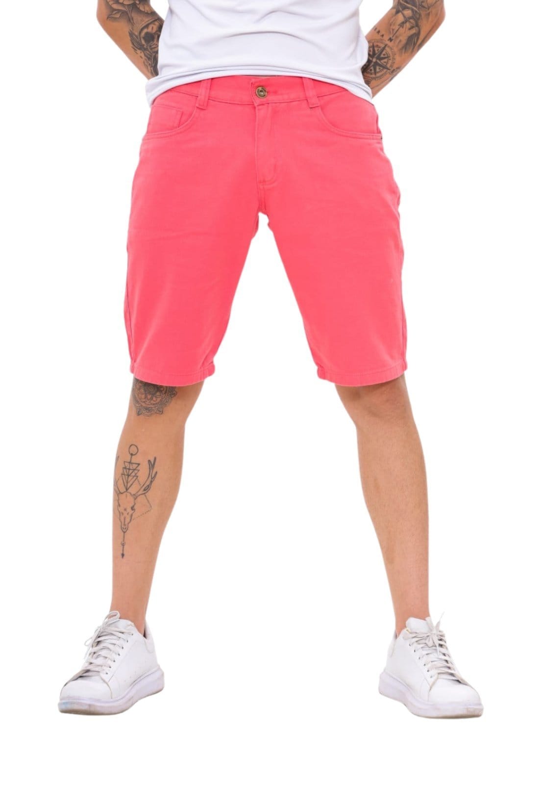 Vista principal Bermuda Moda Masculina Coral lisa Premium Jeans Loka rosa coral