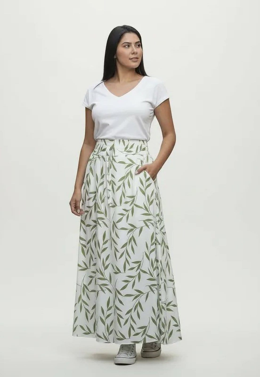 Saia Cabanafree Longa Viscose Folhagem Serena Verde