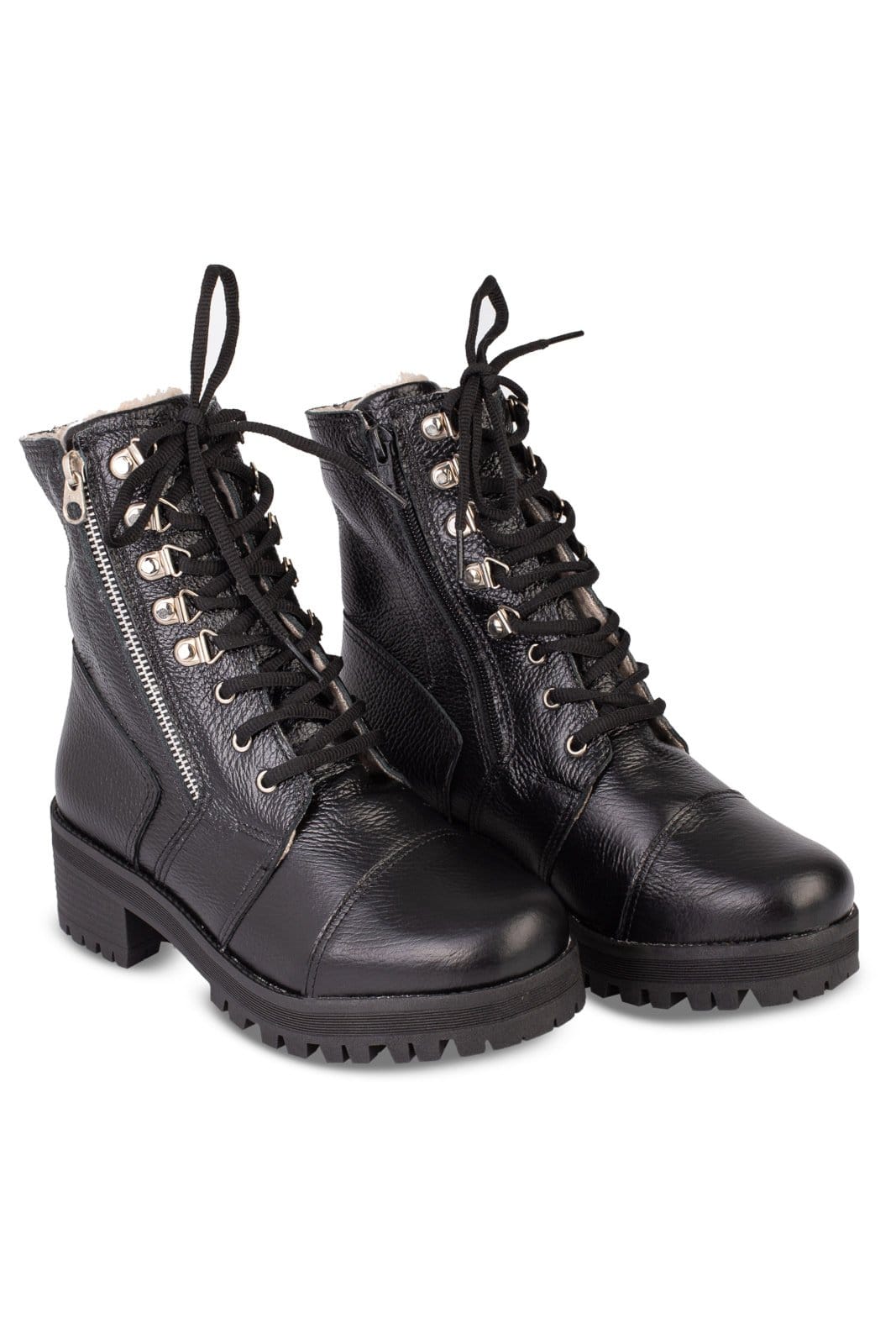 Vista 2 Coturno Andrea Vinci feminino de couro forrada em pelo 7533P - Preta Andrea Vinci preto