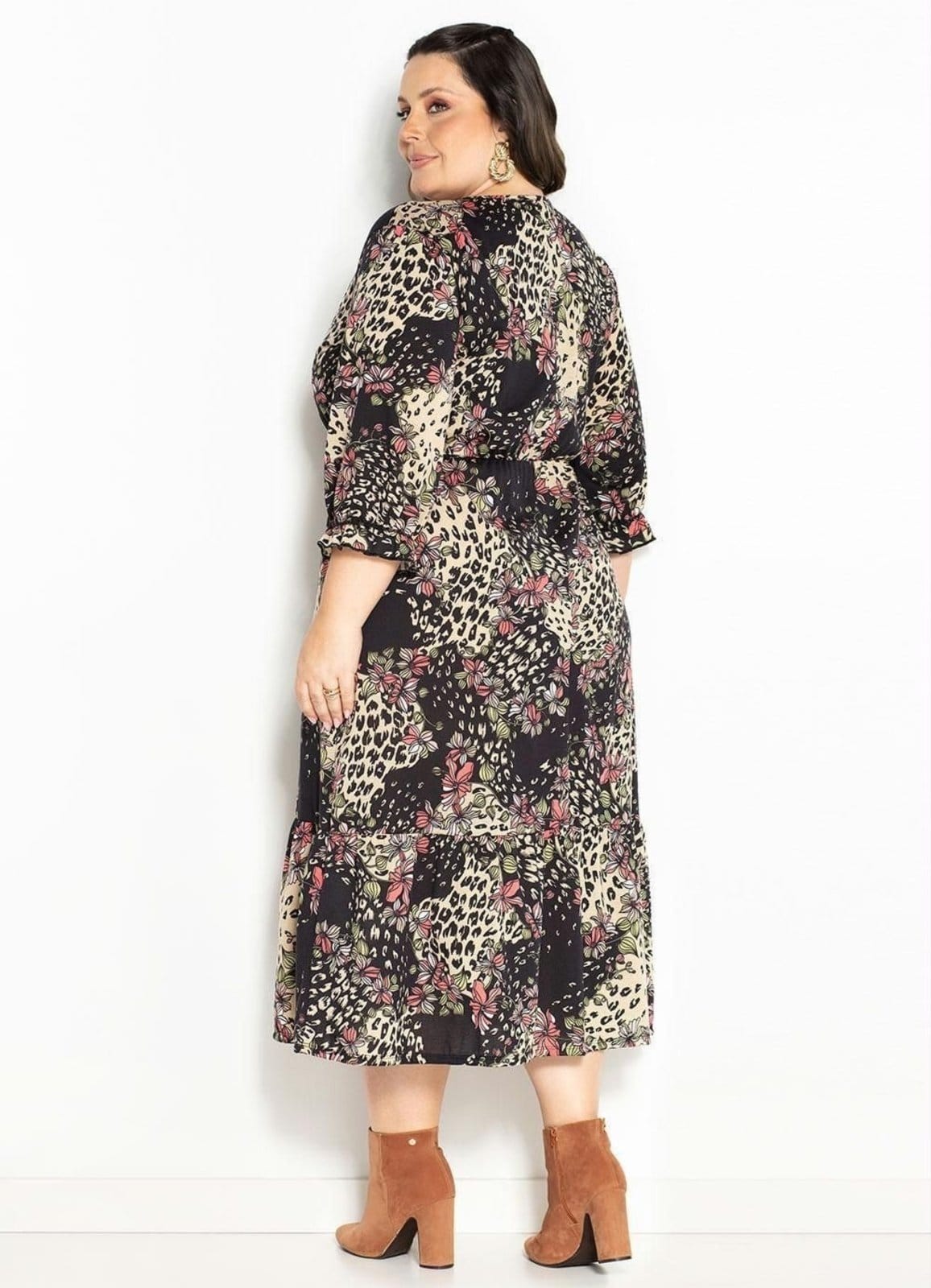 Vista 2 Vestido Com Mangas Plus Size Animal Print Marguerite preto
