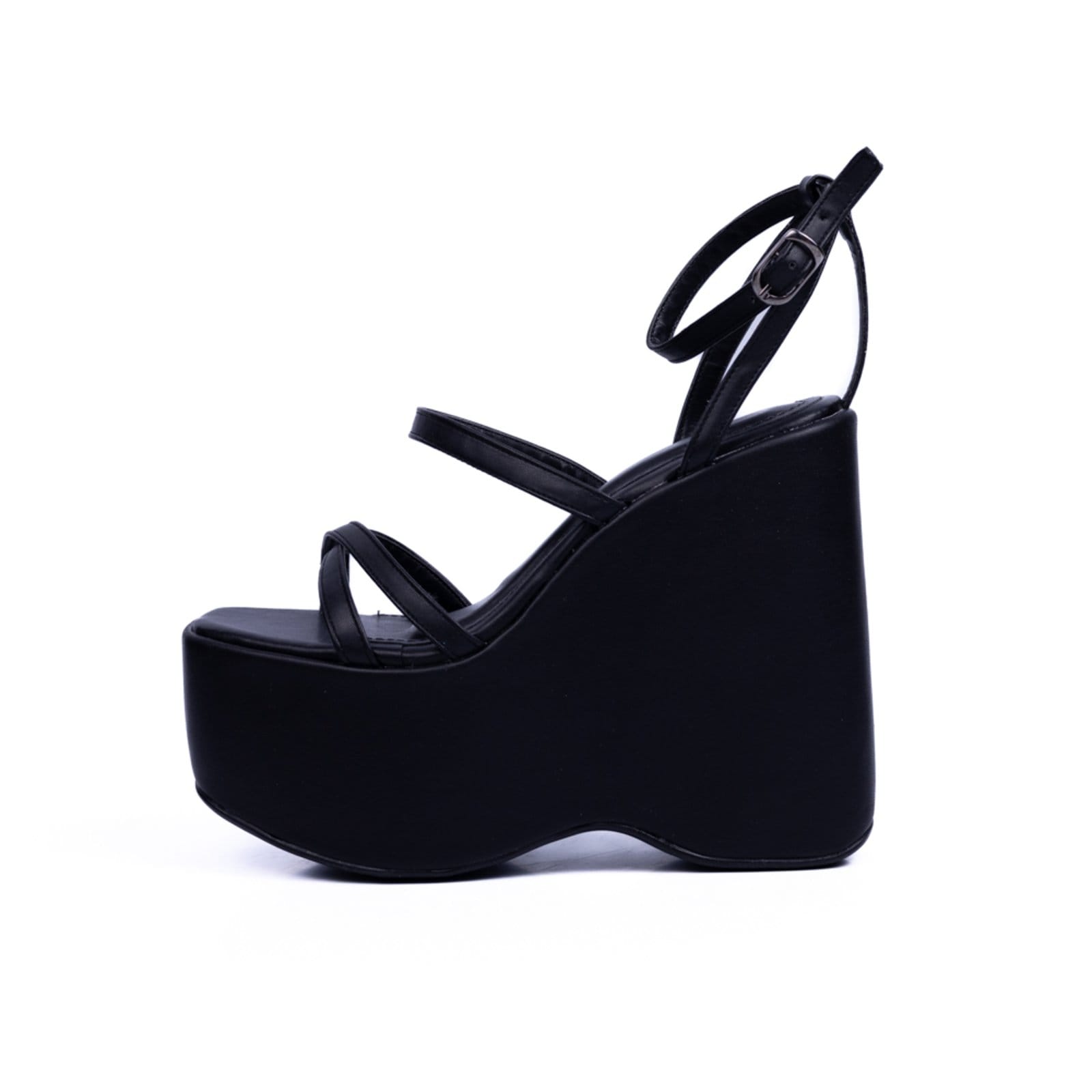 Vista 2 Sandália Feminina Plataforma Anabela Grossa Tiras Delicada Preta 182158 Flor da Pele preto