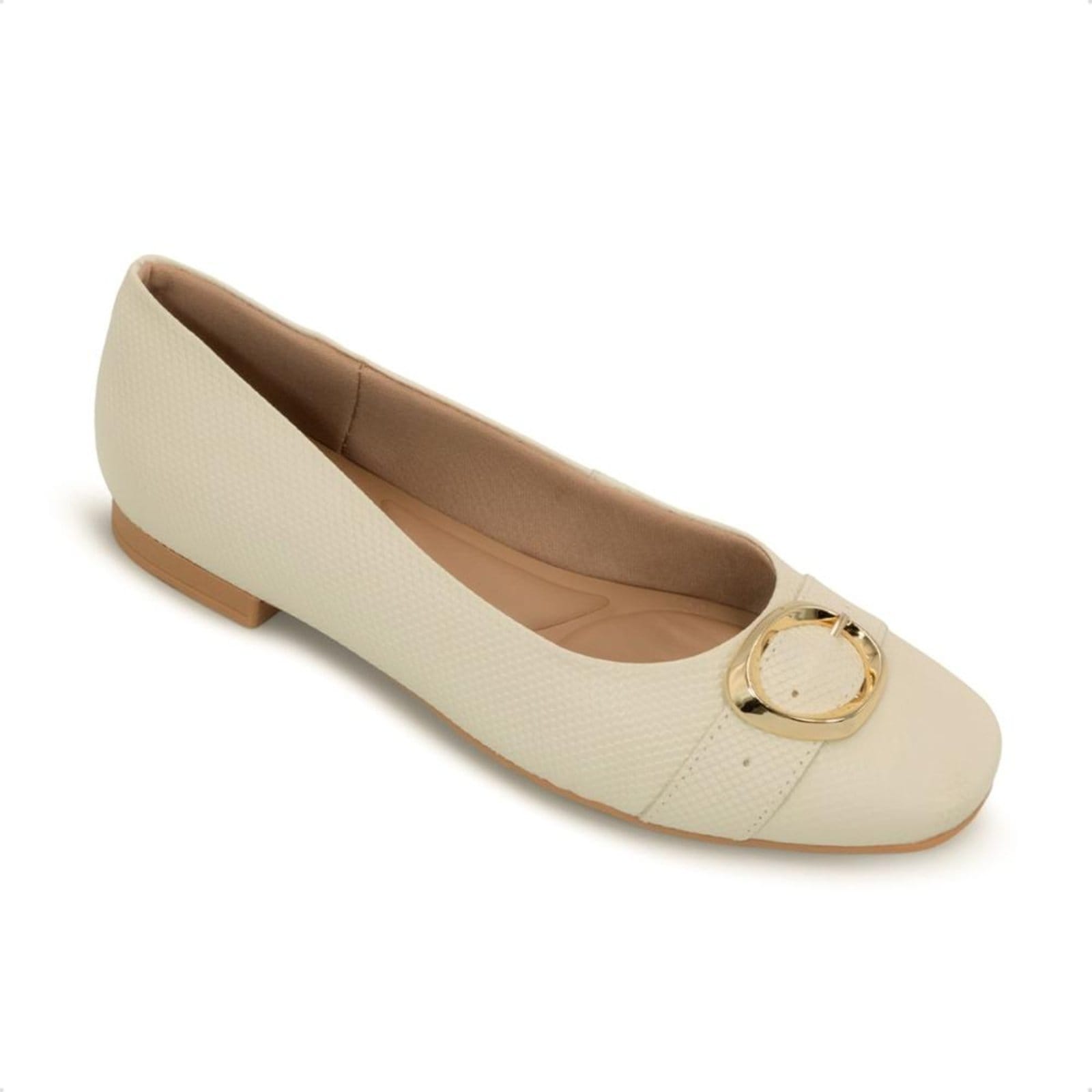 Vista 2 Sapatilha Usaflex Feminina Couro Salto Rasteiro UD10002 Off-white Usaflex off-white white