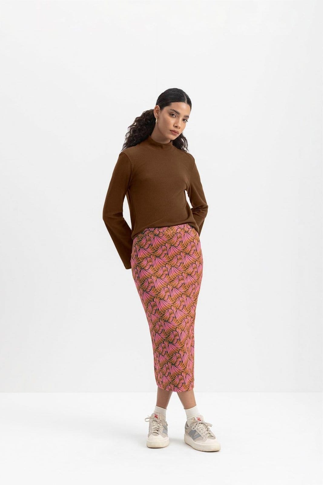 Vista principal Saia Feminina Midi Em Cotton Essendi Essendi marrom