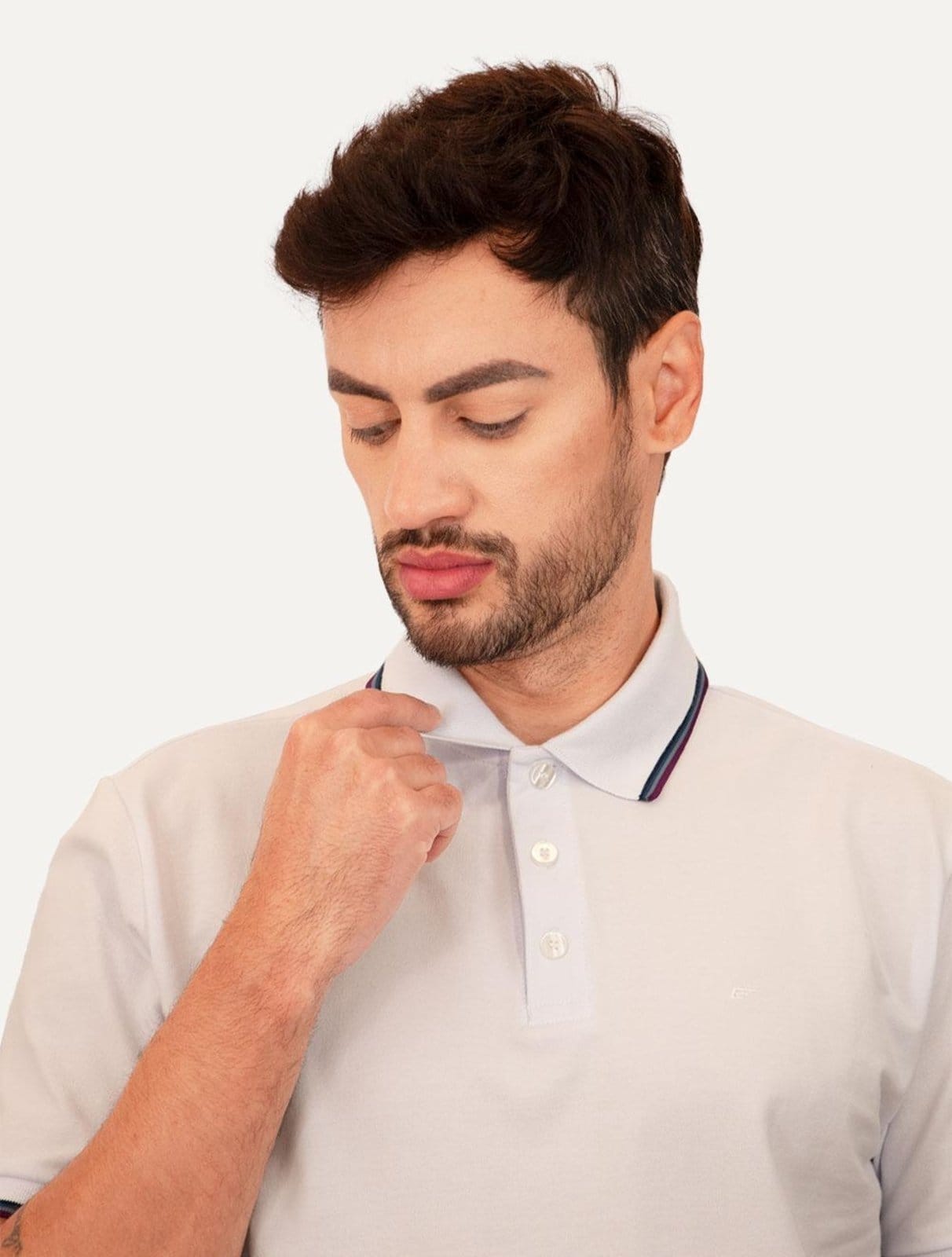 Vista 2 Polo Ellus Masculina Piquet Classic Easa Tri Dark Branca Ellus branco