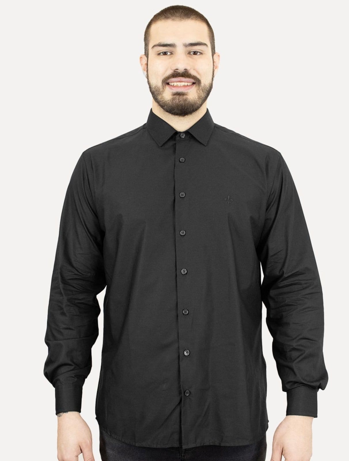 Vista principal Camisa Dudalina Masculina Slim Superfine Cotton Dark Logo Lisa Preta Dudalina preto