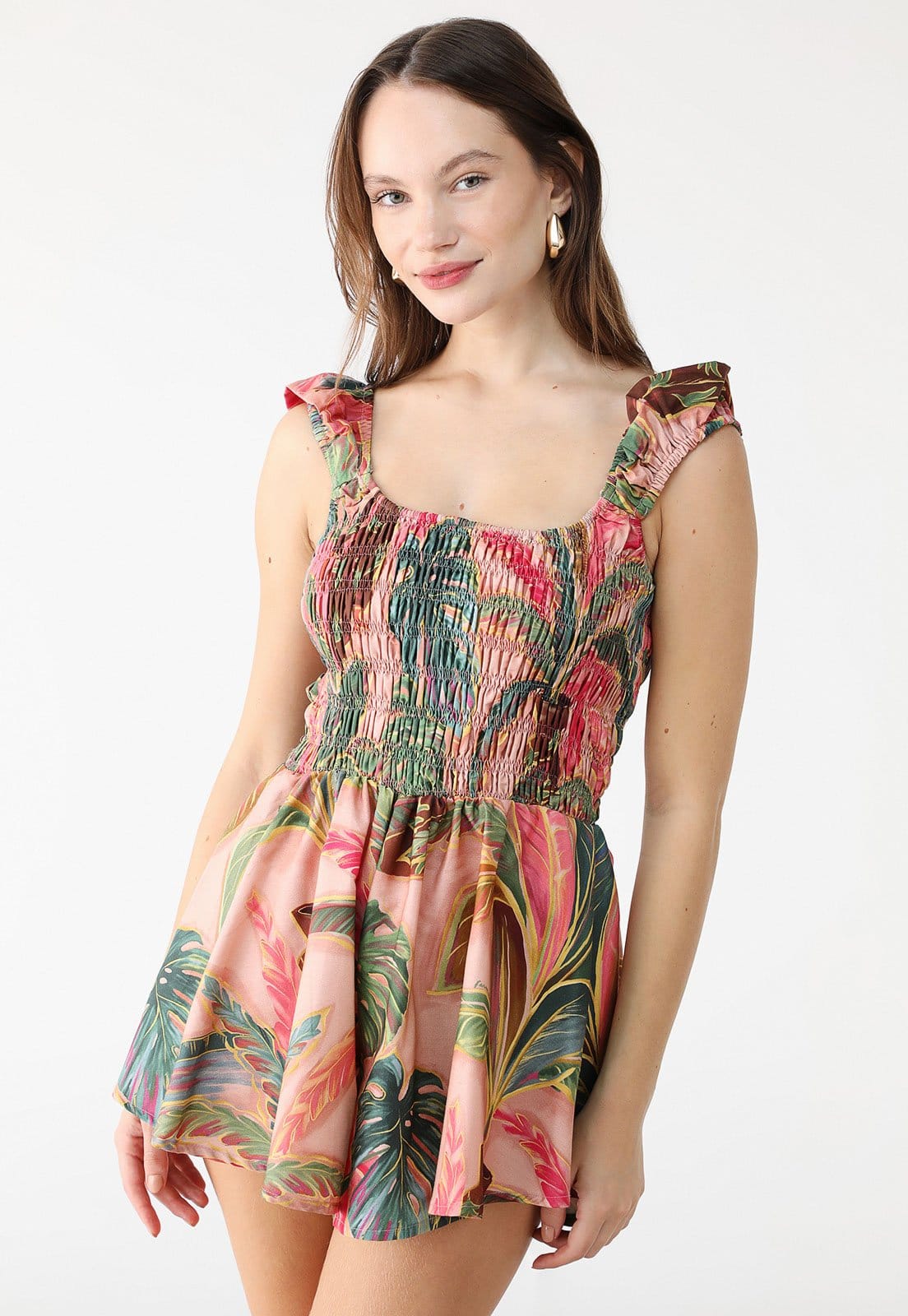 Vista principal Macaquinho FARM Curto Piscina Tropical FARM rosa