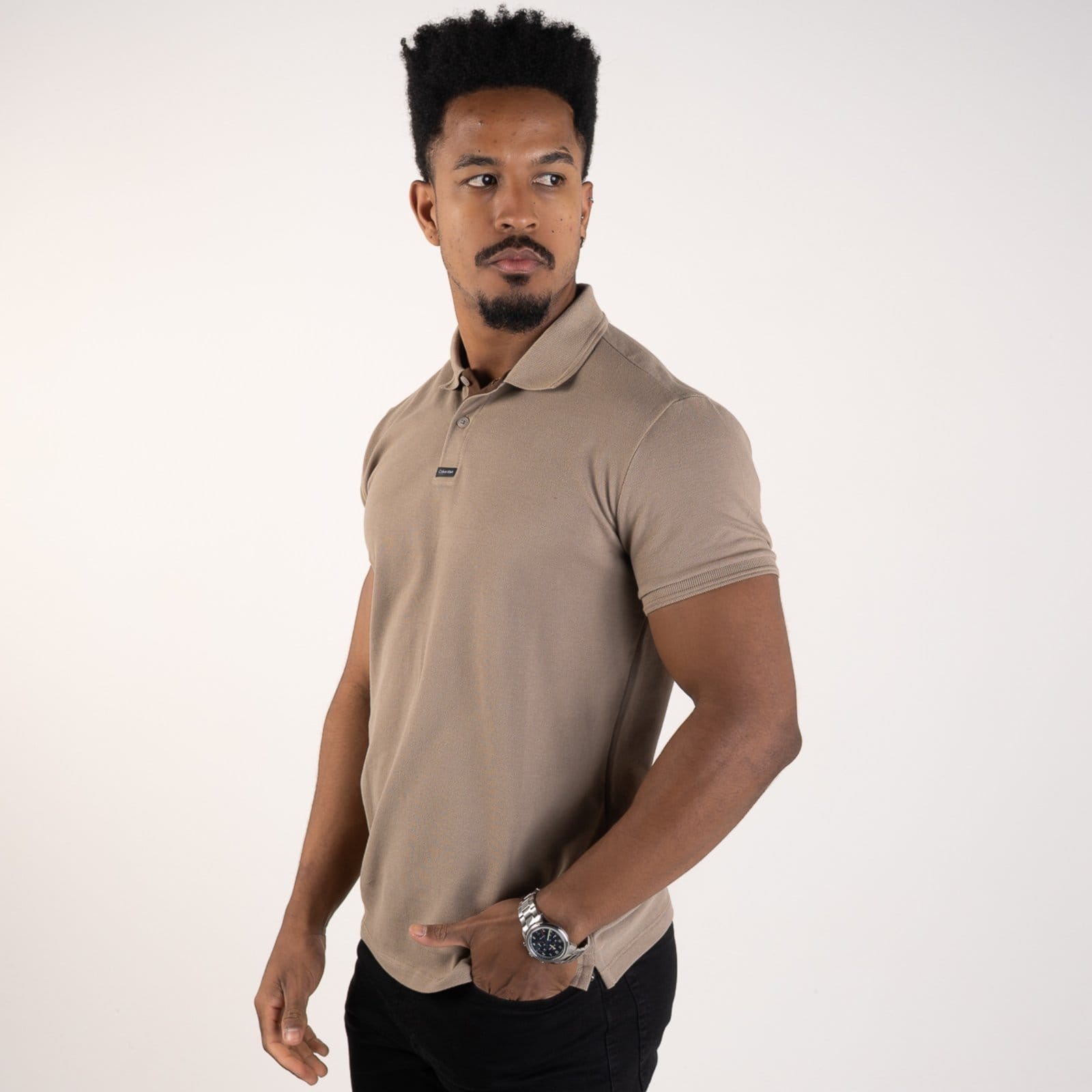 Vista 2 Camisa Polo Calvin Klein Premium khaki Calvin Klein cáqui khaki
