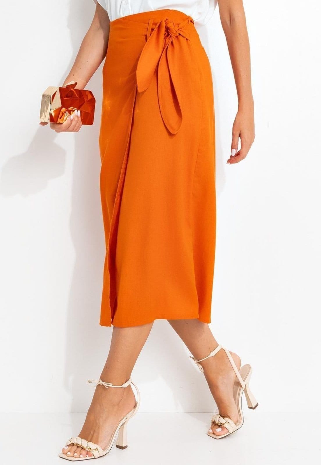 Vista principal Saia Em Linho Escuro Quintess laranja