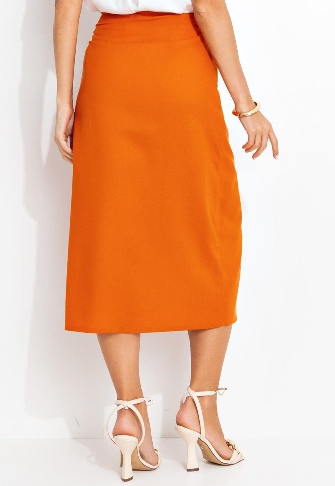 Vista 2 Saia Em Linho Escuro Quintess laranja