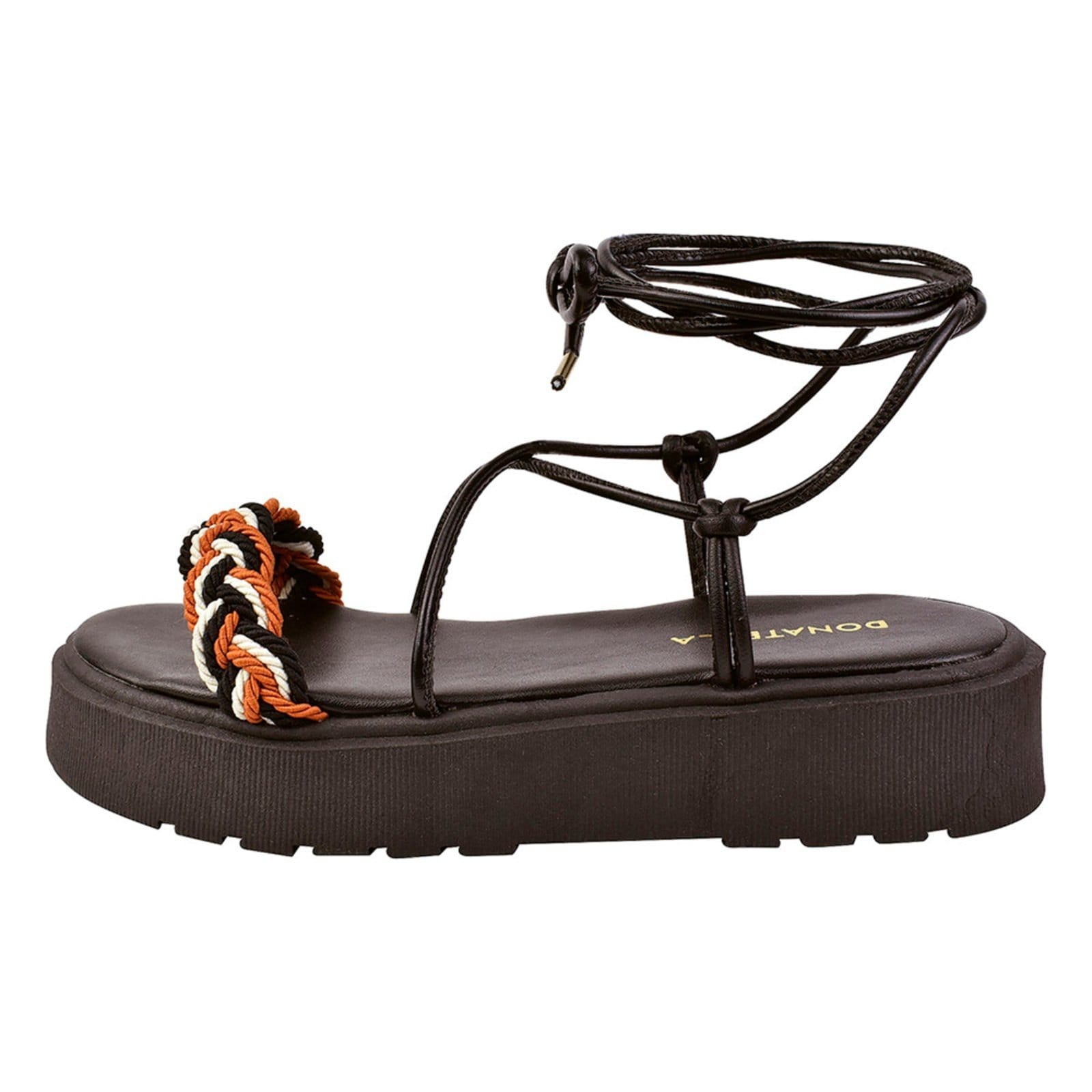 Vista 2 Sandália Feminina Chinelo Plataforma Donatella Shoes Corda Colorida Amarrar Gladiadora Monte Shoes preto