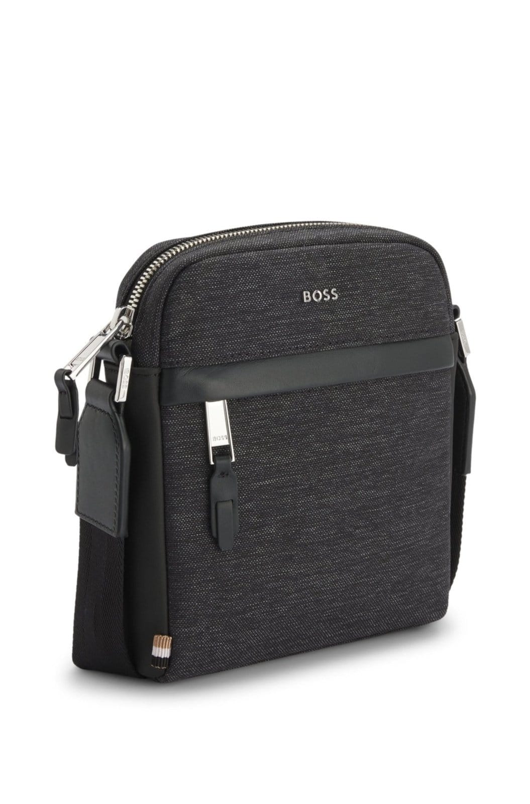 Vista 2 Bolsa Repórter Com Acabamentos Em Couro Boss cinza