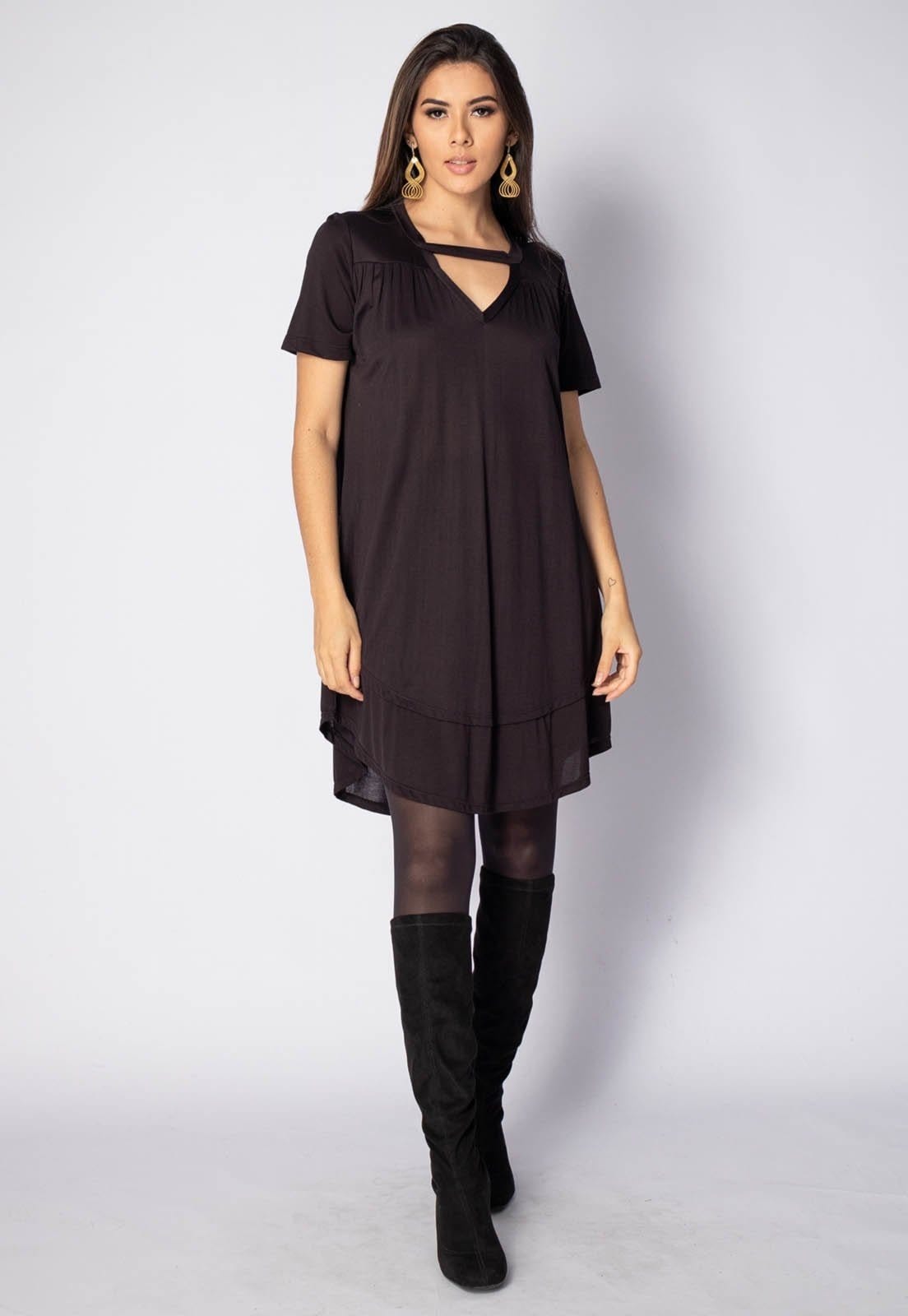 Vista 2 Vestido Curto Amazonia Vital Malha Manga Curta Amazonia Vital preto