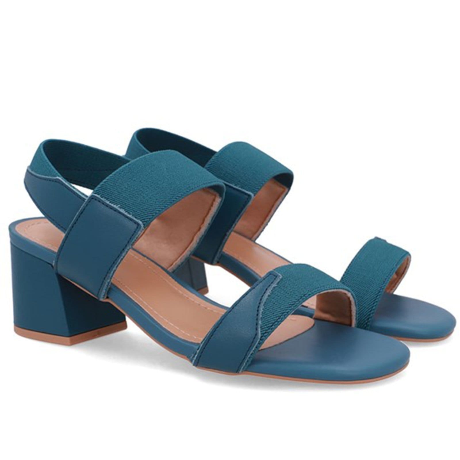 Vista 2 Sandália Couro Bico Quadrado Tira Elástico Usaflex Esmeralda - 003 Usaflex azul