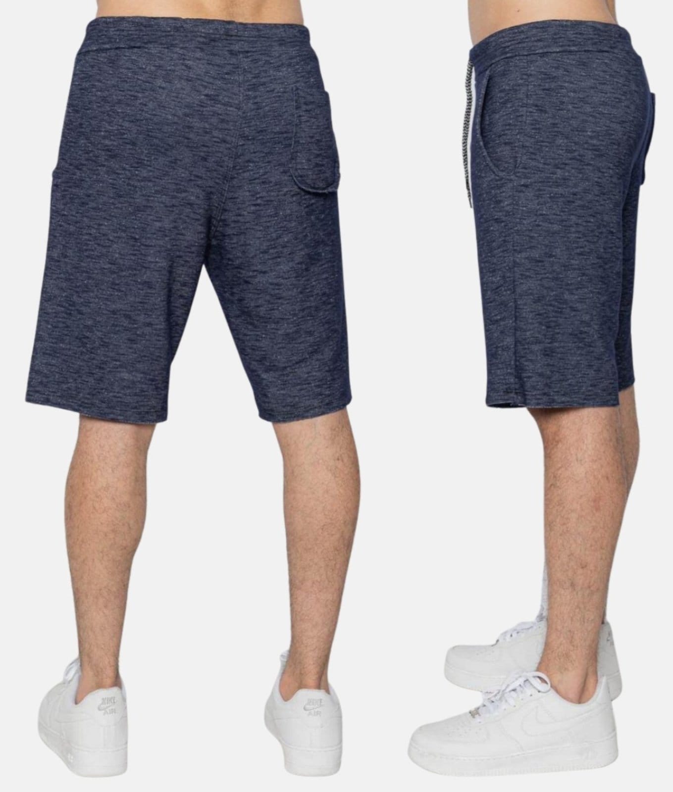 Vista 2 Kit 2 Bermudas Moletom Masculina Academia Mescla e Listrada Azul e Branco BOEN JEANS azul marinho