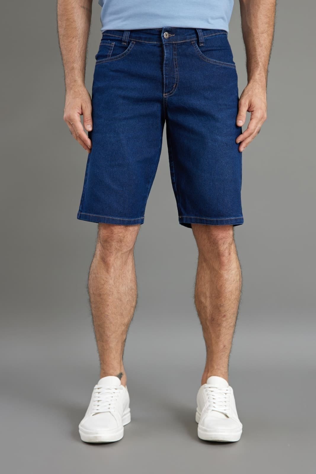 Vista principal Bermuda Jeans Slim Stone Masculina Confortável e Estilosa Escuro LEMIER azul