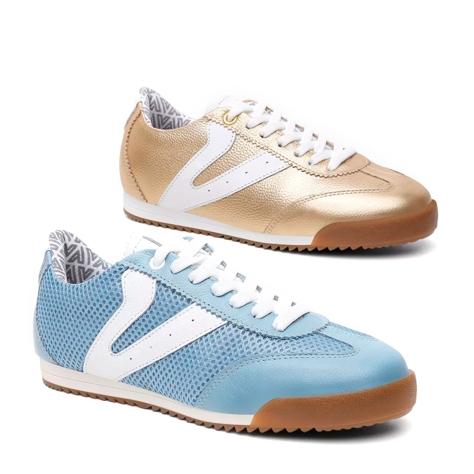 Kit 2 Tênis Feminino Vittal Couro Legítimo Naomi Casual Clássico Retrô Dourado e