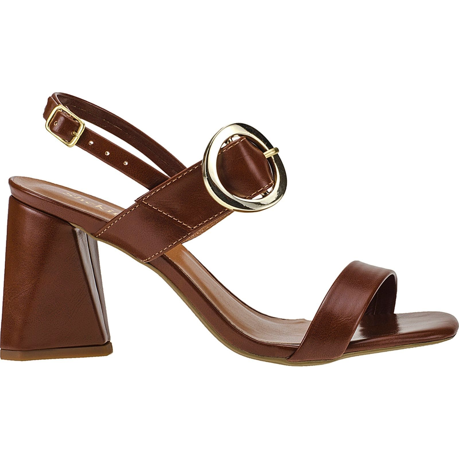 Sandália Feminina Salto Geométrico Shekinah Fivela Redonda Elegante Moderna Moda Festa Delicada