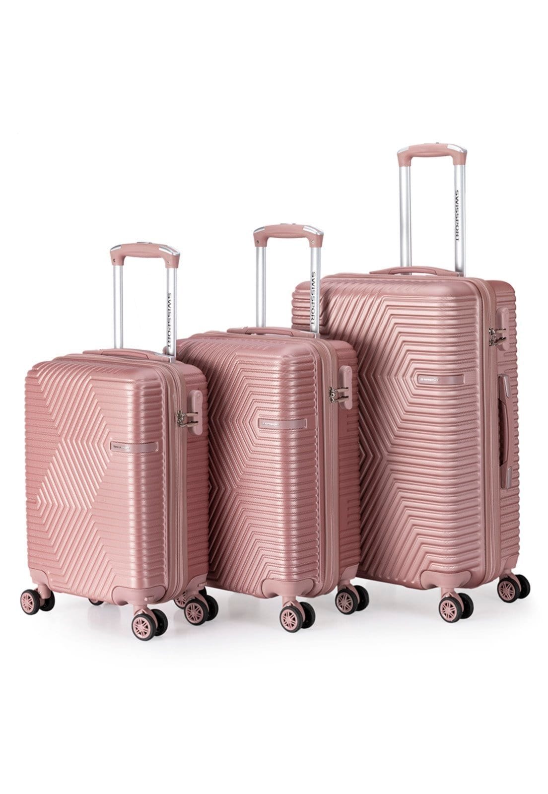 Vista principal Kit 3 Malas de Viagem Resistentes Abs Rodas 360 Swissport Rose Swissport rosê rose
