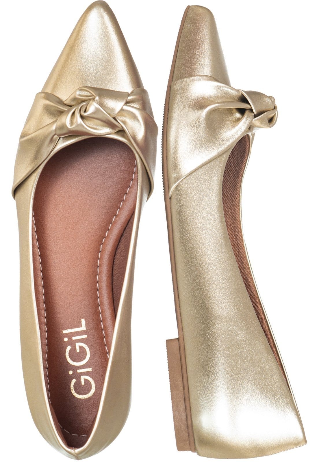 Vista principal Sapatilha Bico Fino Gigil Com Nó Dourado Gigil caramelo
